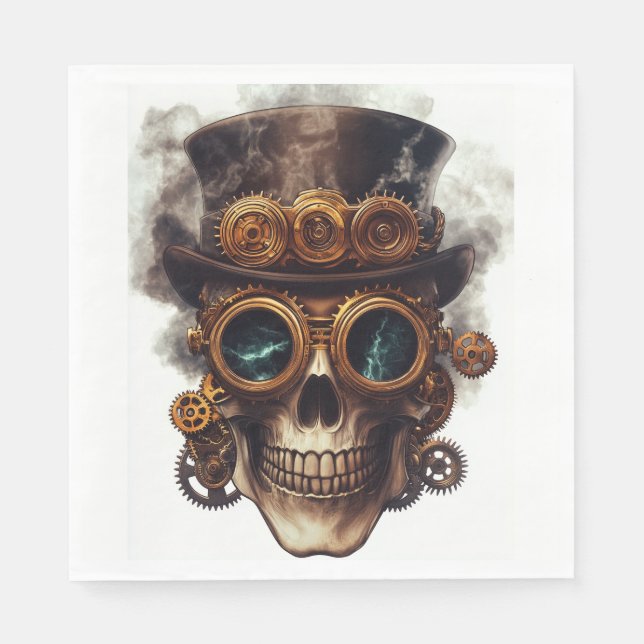 Steampunk-Schädelmotor Serviette (Vorderseite)