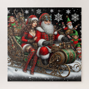 Steampunk Schlitten ~ Santa mit Ehefrau & Elfen 02