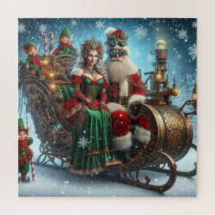 Steampunk Schlitten ~ Santa mit Ehefrau und Elfen