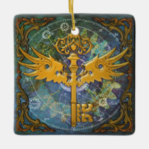 Steampunk-Schlüssel mit Flügeln Keramikornament