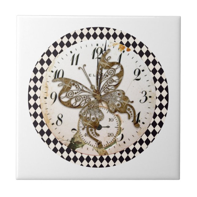 Steampunk Schmetterling Rund Fliese (Vorderseite)