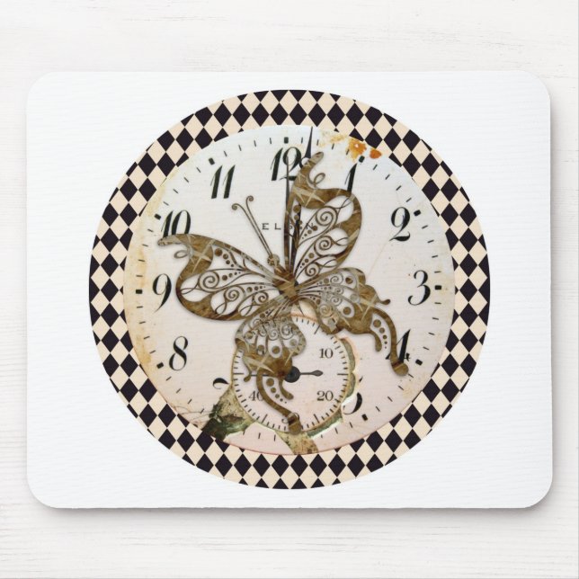 Steampunk-Schmetterling-Rund Mousepad (Vorne)