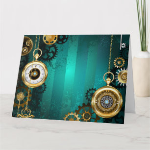 Steampunk-Schmuck Uhr auf grünem Hintergrund Dankeskarte