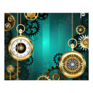 Steampunk-Schmuck Uhr auf grünem Hintergrund Fotodruck