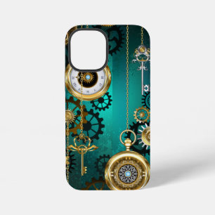Steampunk-Schmuck Uhr auf grünem Hintergrund iPhone 12 Mini Hülle