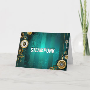 Steampunk-Schmuck Uhr auf grünem Hintergrund Karte