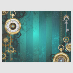 Steampunk-Schmuckschau auf grünem Hintergrund Seidenpapier