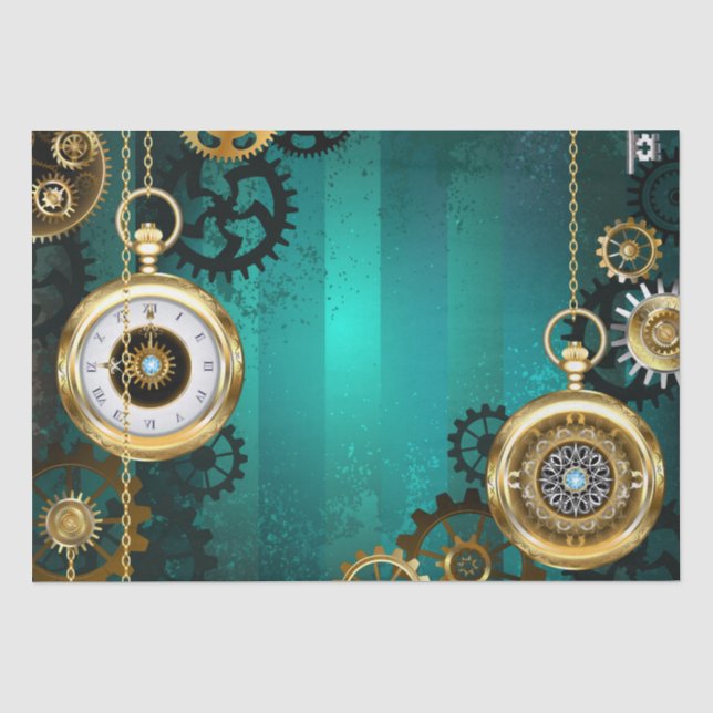 Steampunk-Schmuckschau auf grünem Hintergrund Seidenpapier (Vorderseite)