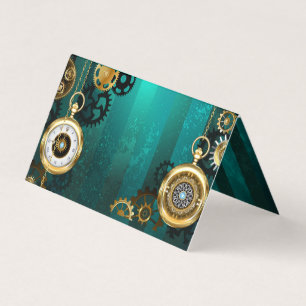 Steampunk-Schmuckschau auf grünem Hintergrund Visitenkarten