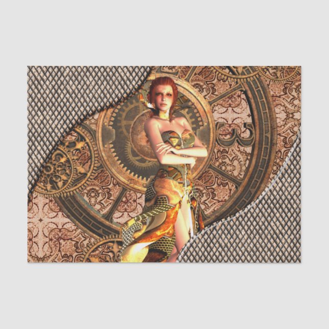 Steampunk, schöne Dampffrauen mit Uhren Seidenpapier (Vorderseite)