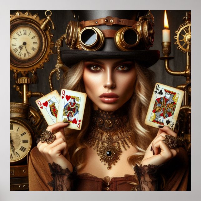 Steampunk Schöne Herzkönigin Poster (Vorne)