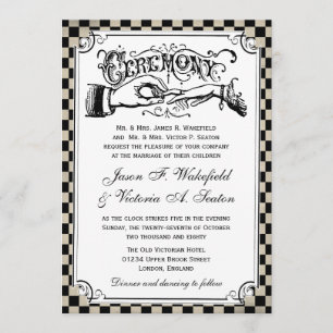 Steampunk-schwarze Schachbrett-Hochzeitseinladunge Einladung