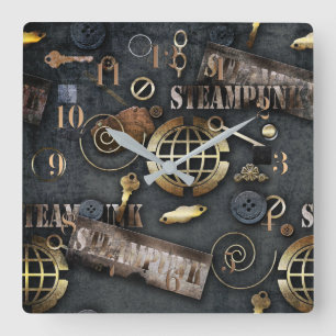 Steampunk, Scrapbooking Quadratische Wanduhr