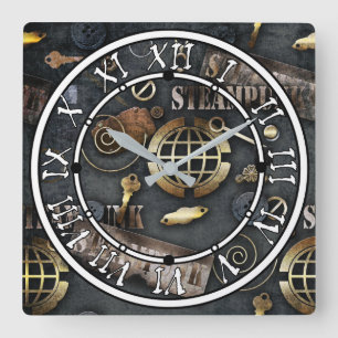 Steampunk, Scrapbooking Quadratische Wanduhr