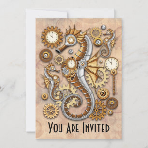 Steampunk Seepferd Vintag Surreal Art Einladung