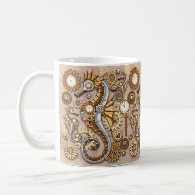 Steampunk Seepferd Vintag Surreal Art Kaffeetasse (Links)