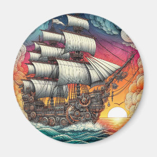 STEAMPUNK SEGELSCHIFF SUNSET MAGNET