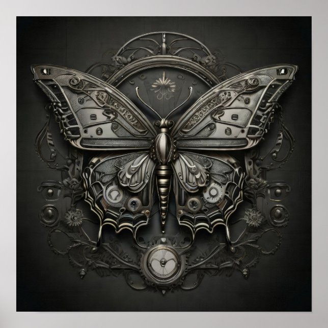 Steampunk Serenity - Schmetterling Digitale Kunst Poster (Vorne)