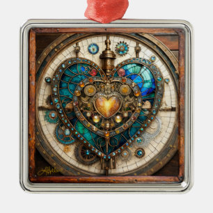 Steampunk-Serie Golden Stained Glass Heart Ornament Aus Metall