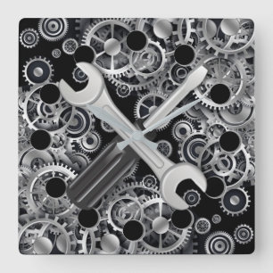 Steampunk silberne Gänge u. Werkzeug-quadratische Quadratische Wanduhr