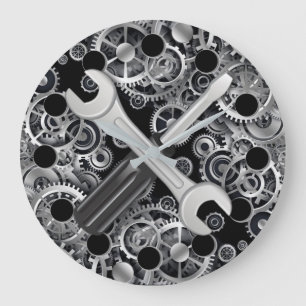 Steampunk silberne Gänge u. Werkzeug-runde Wanduh Große Wanduhr