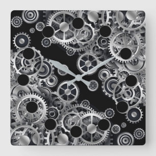 Steampunk silberne quadratische Wanduhr Gang-2