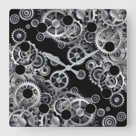 Steampunk Silver Gears 2 Carré Horloge murale