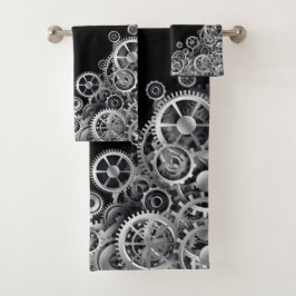 Steampunk Silver Gears Badhandtuch Set