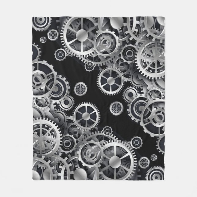Steampunk Silver Gears Fleecedecke (Vorderseite)
