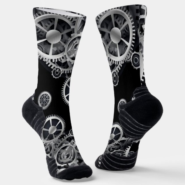 Steampunk Silver Gears Socken (Gewinkelt)