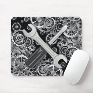 Steampunk Silver Gears & Tools Maus Pad Mousepad