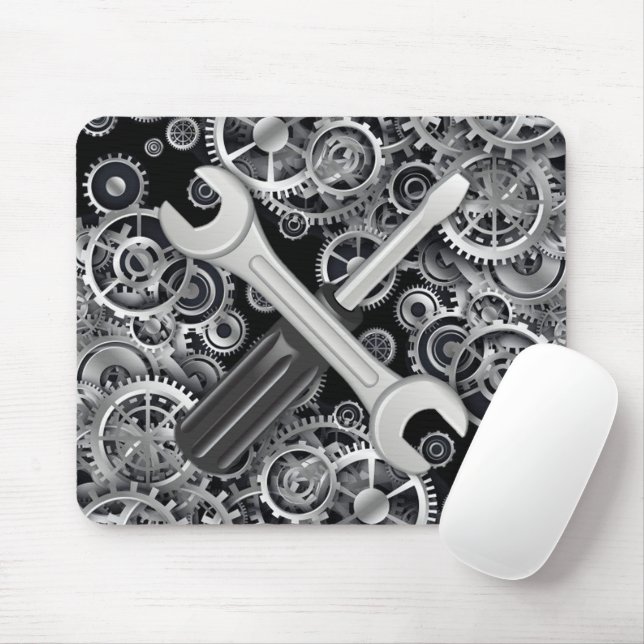Steampunk Silver Gears & Tools Maus Pad Mousepad (Mit Mouse)