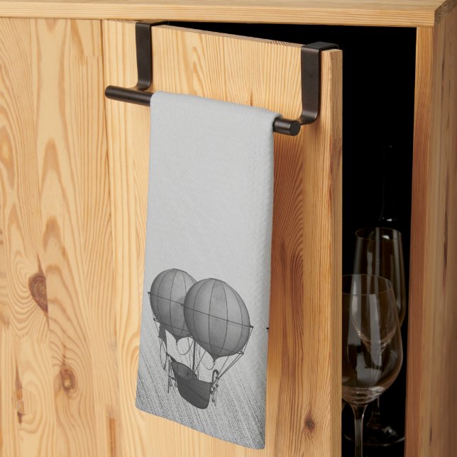 Steampunk Silver Hot Air Ballons mit Schiff Geschirrtuch (Drittel gefaltet)