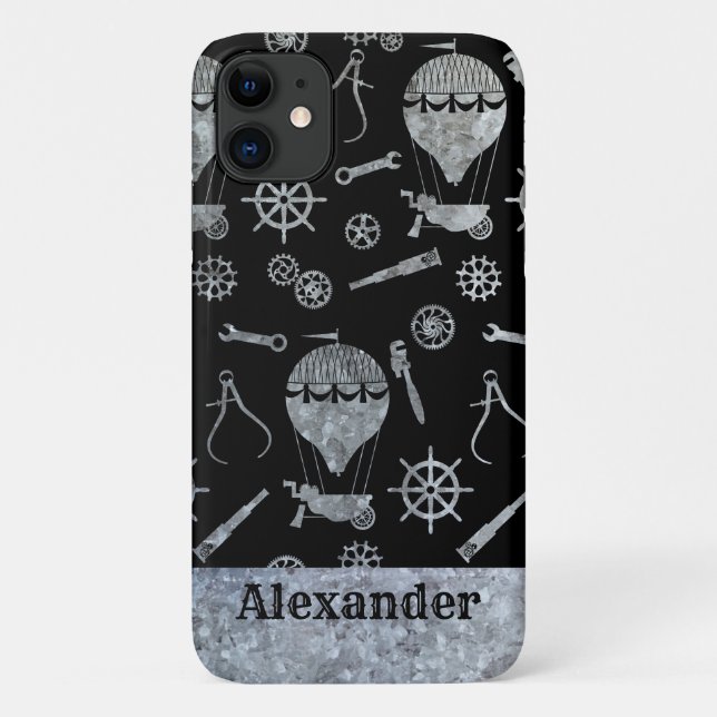 Steampunk Silver Zinc Ballooning Theme Individuell Case-Mate iPhone Hülle (Rückseite)