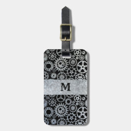 Steampunk Silver Zinc Gears Custom Monogram Gepäckanhänger