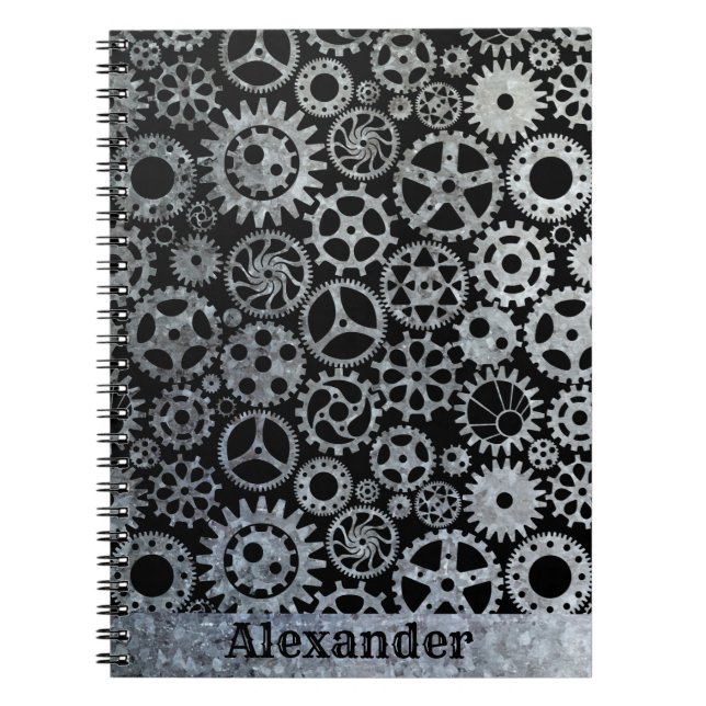 Steampunk Silver Zinc Gears Individuelle Name Notizblock (Vorderseite)