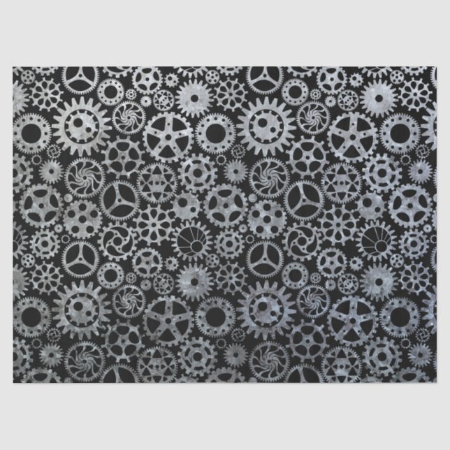 Steampunk Silver Zinc Gears Seidenpapier (Vorderseite)