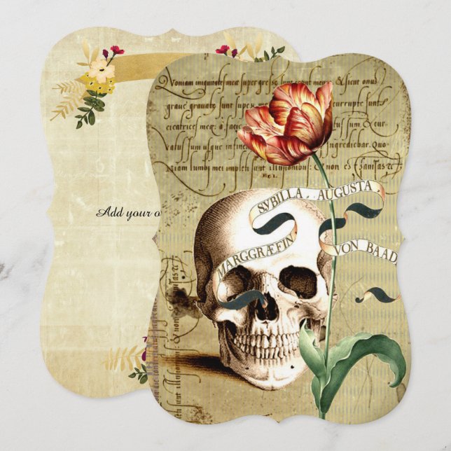 Steampunk Skull Bloral Halloween Einladungen (Vorne/Hinten)