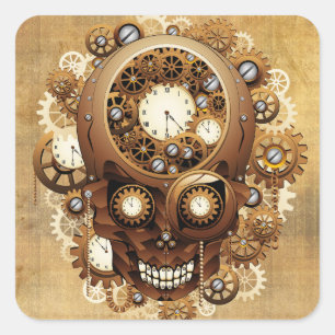 Steampunk Skull Gothic Style Quadratischer Aufkleber