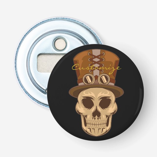 Steampunk Skull in Top Hat Thunder_Cove Flaschenöffner (Vorderseite)