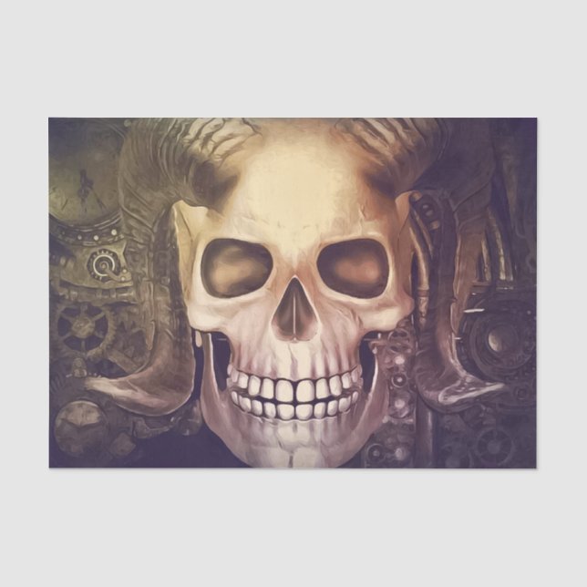 Steampunk Skull mit Horns und Gears Seidenpapier (Vorderseite)