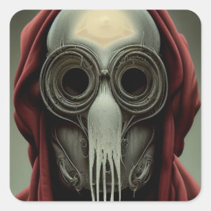 steampunk skull monster horror marine alien robot  quadratischer aufkleber