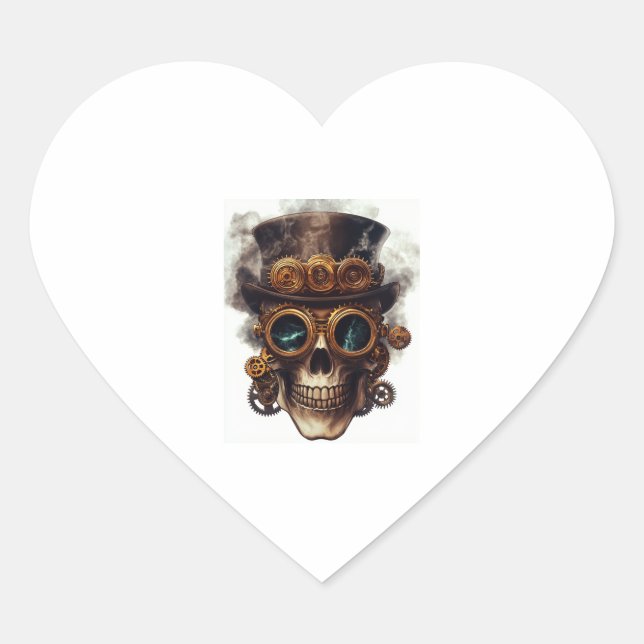 Steampunk Skull Motor Herz-Aufkleber (Vorderseite)