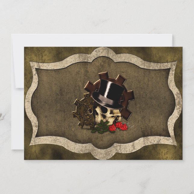 Steampunk Skull Rose Gothic Wedding Einladung (Vorderseite)