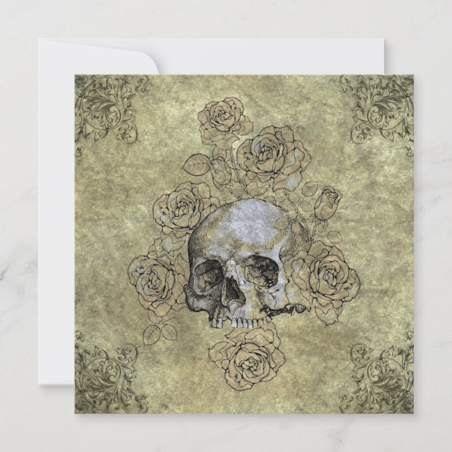 Steampunk Skull und Rose Goth Wedding Einladung (Vorderseite)