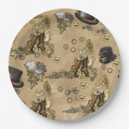 Steampunk-Skulpturen auf Tan Leder Textur Pappteller