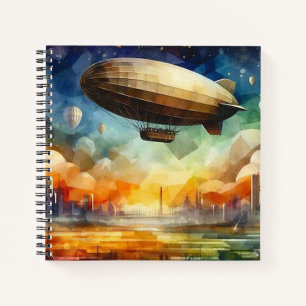 Steampunk Skyline mit Zeppelin Spiral Notebook Notizbuch