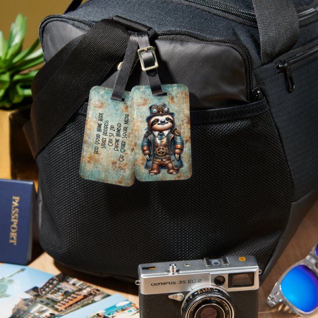 Steampunk Sloth Custom Luggage Tag Gepäckanhänger (Vorderseite & Rückseite)
