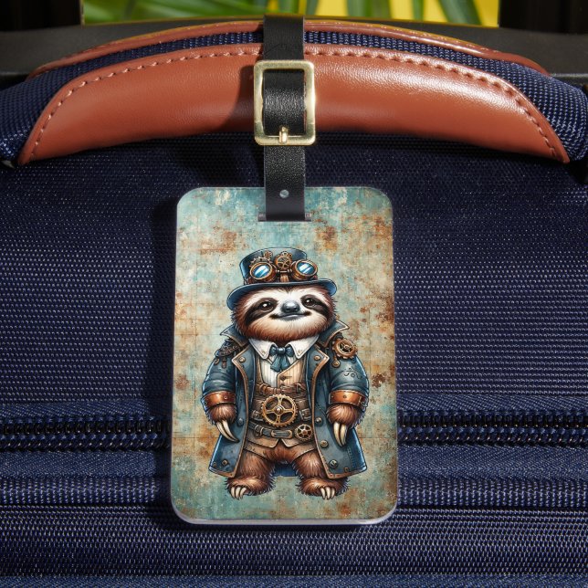 Steampunk Sloth Custom Luggage Tag Gepäckanhänger (Vorderseite Insitu 2)