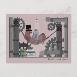 Steampunk Sloth Reading Postcards Feiertagspostkarte